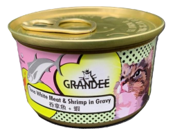 Grandee 無穀物 汁煮吞拿⿂+蝦 貓罐頭  80g (粉紅)