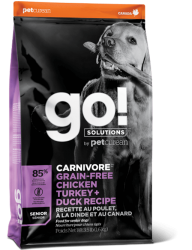 GO! SOLUTIONS™  Carnivore 活力營養系列 無穀物雞肉+火雞+鴨肉 老齡犬狗糧配方 (1303027) 12磅 (粉紫色)