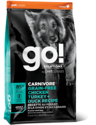 GO! SOLUTIONS™  Carnivore 活力營養系列 無穀物雞肉+火雞+鴨肉 成年犬狗糧配方 (1303011) 3.5磅 (綠松色)