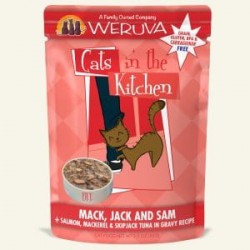 Weruva  貓咪廚房系列濕包 85g ~ Mack, Jack & Sam 野生三文魚 鯖魚及鰹魚 濕包 (紅)