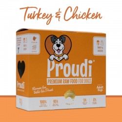Proudi 急凍單一蛋白生肉狗糧 雞+火雞 2.4kg (200g x12件)