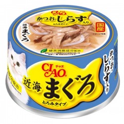 CIAO [近海吞拿魚] 鰹魚・白飯魚入 貓罐 80g A-92 x24罐原箱優惠