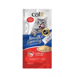 <<新品優惠>>Catit Smooth & Savoury 鮮肉泥小食 Lickable Cat Treats  三文魚+吞拿魚+蟹 Salmon with Tuna & Crab 60g (15g x4 獨立包裝)