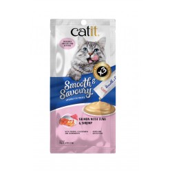 <<新品優惠>>Catit Smooth & Savoury 鮮肉泥小食 Lickable Cat Treats  三文魚+吞拿魚+蝦 Salmon with Tuna & Shrimp 60g (15g x4 獨立包裝)