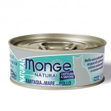 ＜購買正價貨品滿$300~可以優惠價$10換購＞　Monge 野生海洋系列 - 海鮮雜燴雞肉 貓罐頭 80g