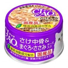 < 買十送一 > CIAO 三文魚 + 吞拿魚 + 雞肉 + 芝士 貓罐 85g (C-55) 到期日: 12/2025 (一共11罐)