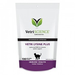【購買正價貨品滿$300/$800可換購】　　　  VetriScience Vetri LYsine Plus 貓隻氨基酸咀嚼肉粒 120粒  到期日: 02/2024