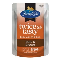 <<限時優惠>> 購物滿$300, 可以以試食價 $10 購買  Fussy Cat 無穀物貓濕包 - Twice as Tasty - Pate & Pieces  雞肉肉醬  80g 乙包 (數量有限, 售完即止)