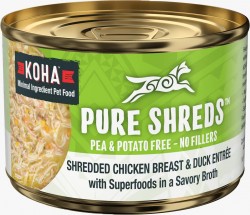 KOHA Pure Shreds 雞胸肉絲及鴨肉絲 狗主食罐 156g x 12罐 原箱優惠 (綠)