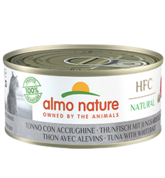 【購買正價貨品滿$500~可以以優惠價$15換購】Almo Nature - HFC Natural系列 吞拿魚+白飯魚 貓罐頭 150g 到期日: 3/2025 (5127)