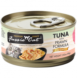 ⭐購買正價貨品滿$500 可換購⭐    Fussie Cat (高竇貓) 肉汁主食罐 極品吞拿魚 + 虎蝦 (80g) (數量有限, 售完即止)